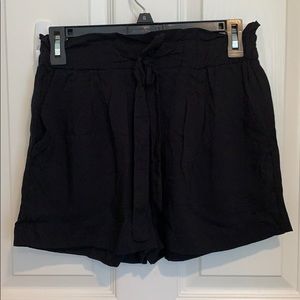 Black Paper Bag Waist Linen Shorts